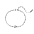 Minimalist silver tennis bracelet with round zircons and adjustable lobster clasp - Round Charm Bracelet / Steel