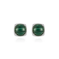 Elegant S925 silver square earrings featuring round green malachite stones on white back - 925 Silver / Silver Stud Earrings
