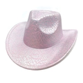Detail of pink and silver geometric crackle pattern on metallic western cowboy hat - M (56-58cm) / Pink