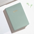 Portable mint green A6 pocket notebook with golden embossed notes lettering and faux leather - Tea Green / Plaid