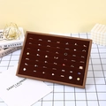 Walnut wood ring display tray with 7-row brown velvet slots for jewelry storage - Ring Row Tray