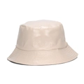 Bob moderne en cuir PU brillant crème avec coutures décoratives et larges bords - Blanc Cassé