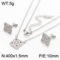 Silver clover jewelry set featuring a necklace and stud earrings with pavé white zircons - Necklace + Earrings (KS204177-KLX)