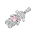 Détail d'un pendentif ours argenté avec zircons et une pierre en forme de cœur rose - Argent Zircon Rose