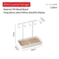 White multi-tier jewelry organizer with 4 hooks and a wood grain base tray - Single-Tier White