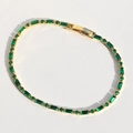 Gold-plated bracelet with rectangular emerald green zircons and secure folding clasp - Bracelet