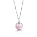 Minimalist stainless steel necklace featuring a faceted pink crystal ball pendant on white - Silver Chain + Pink Crystal