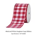 Red and white gingham Christmas ribbon roll with wired edges, 63mm width and 10 yards long - Red White Plaid