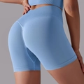 Short de yoga sans couture bleu clair à taille haute avec effet push-up pour femmes - Bleu Ciel