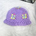 Handmade purple crochet bucket hat with colorful flower patterns and vintage knit texture - M (56-58cm) / Butterfly Hat Purple