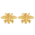Detailed close-up of 18k gold plated bee stud earrings showing wings texture on white background - 03 Gold Bee Stud Earrings
