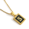 18K gold plated stainless steel square necklace featuring a black enamel letter S pendant - Letter S (Includes Chain)