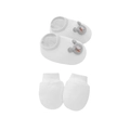 Newborn baby accessory set featuring white soft-sole shoes and matching anti-scratch mittens - White Bear - Mittens & Booties Set