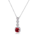 S925 silver necklace featuring a cushion-cut red gemstone pendant with halo setting - 925 Silver/Lab-Grown Ruby / With Chain / Lab-Grown Ruby