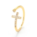 Elegant gold-plated cross open ring for women featuring sparkling cubic zirconia stones - One Size / Gold