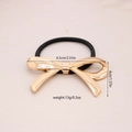 Golden metal bow hair tie with high elastic black band, size 6.5cm, weight 13g - #7-Knotted Bow