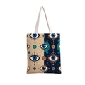 Detalle de bolso de lona con estampado de ojo turco y detalles decorativos en azul y dorado - Azul Blanco Empalme Ojo del Diablo (jiayingstd100)