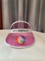 Pink transparent PVC sun visor hat with white headband and rainbow floral logo - Pink Transparent Color Printed Style