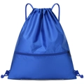 Blue drawstring gym bag with ripstop texture and front zipper pocket for sports - Royal Blue