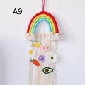 Detail of handmade cotton rainbow wall hanging for organizing colorful hair clips - Red Yellow Blue Green Rainbow Style (A9)