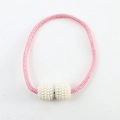 Pink braided magnetic curtain tieback featuring elegant double white faux pearl spheres - Pink