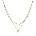 Collier double rang en acier inoxydable plaqué or 18K avec pendentif en zircon cubique - Doré