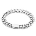 Silver stainless steel Cuban link bracelet with a polished rectangular folding clasp - Silver Bracelet (11mmx21cm)