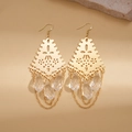 Bohemian gold hollow metal earrings with clear crystal glass water drop tassels - Gold
