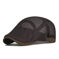 Brown breathable full mesh flat cap for summer with adjustable metal buckle strap - Coffee