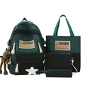 4-delige schoolrugzakset in groen en zwart met draagtas, crossbodytas en pennenzak - 4-delige Set (Inclusief Hanger) / Donkergroen