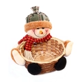 Large Christmas bamboo storage basket featuring a plush snowman figure with plaid hat - Snowman Basket Style 4