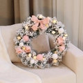 40cm nordischer Weihnachtskranz mit rosa Schleifen, Zapfen und LED-Lichtern - 50cm Rosa Kranz (Mit Lichter)