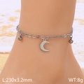 Silver stainless steel anklet with moon and bead charms worn on ankle at beach - Silver Moon Style (KJ260-Z)