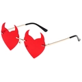 Occhiali da sole a cuore senza montatura con lenti rosse a corna e stanghette d'oro - Montatura Dorata Lenti Rosse