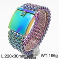 Chunky rainbow stainless steel square scales chain bracelet with 30mm width for men - 30mm/22cm(KB182948-KFC) / Colorful
