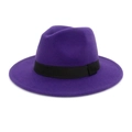 Deep purple wool fedora hat with black grosgrain ribbon and wide flat brim - One Size / Deep purple