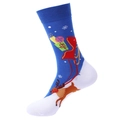 Royal blue Christmas socks with reindeer and sleigh patterns in premium cotton knit - Sleigh & Reindeer Blue White (1294)