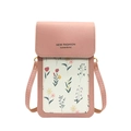 Pink and floral crossbody phone bag with touchscreen window and thin shoulder strap - Pink