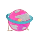 Sac bandoulière créatif planète rose laser avec anneau étoilé et chaîne dorée - Rouge Rose