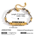Bracciale a barra in acciaio dorato inciso LIVE con corda di cotone intrecciata grigia - Acciaio inossidabile/Corda di cotone / Stile Intrecciato Inciso Live Nero Bianco Grigio (JDB0207002)