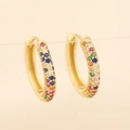 18K gold-plated copper earrings with colorful pavé cubic zirconia inlay in a circular hoop - Colorful