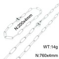 Silver paperclip link chain necklace and bracelet set with textured rectangular loops - Silver 760mm Necklace Set(KS137555-Z)