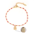 Halloween stainless steel bracelet with golden chain, red beads and tombstone charm - Tombstone - Red Beads (XN189-4)