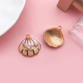 Beige and white enamel shell pendant with pink starfish and pearl for DIY jewelry - Nude Color Starfish Pearl Large Shell 20x21mm