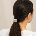 Minimalist silver geometric metal hair cuff ponytail holder on model hair - Silver Double Layer (0563)