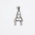 Silver plug-shaped metal pendant with lightning bolt symbol on a white background - Power Plug - Steel Color