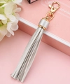 Silver leather tassel keychain with gold lobster clasp for women bag accessory - Silver