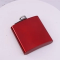 Portable 6oz metallic red stainless steel hip flask with silver hinged screw cap cover - Red
