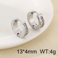 Orecchini a cerchio in acciaio argento con zirconi quadrati, misura 13x4mm - Acciaio / Zirconia Bianca