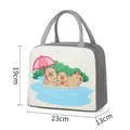 Insulated lunch bag featuring three cartoon capybaras rowing boat in grey and beige - Grey Three Little KBLP